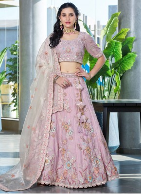 A Line Lehenga Choli Embroidered Silk in Lavender