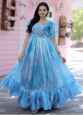 Absorbing Aqua Blue Designer Gown
