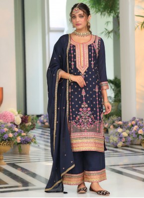 Absorbing Navy Blue Designer Salwar Kameez