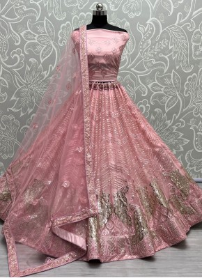 Adorable Net Embroidered Pink Lehenga Choli