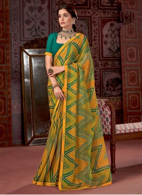 Adorning Yellow Print Fancy Fabric Classic Saree