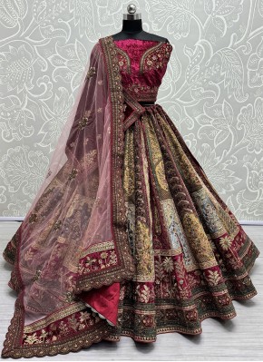 Aesthetic Diamond Beige Velvet Designer Lehenga Choli