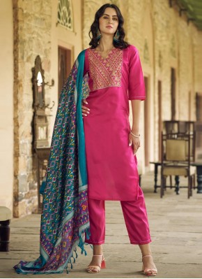 Aesthetic Pink and Rani Silk Blend Trendy Salwar Kameez