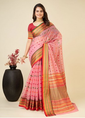 Affectionate Silk Pink Weaving Contemporary Saree