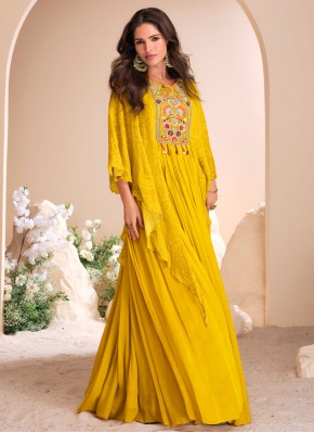 Alluring Embroidered Yellow Trendy Gown