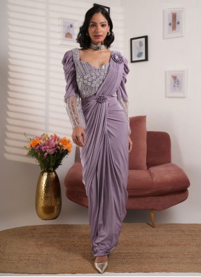 Amusing Embroidered Purple Lycra Contemporary Saree