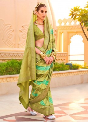 Amusing Foil Print Silk Green Classic Saree