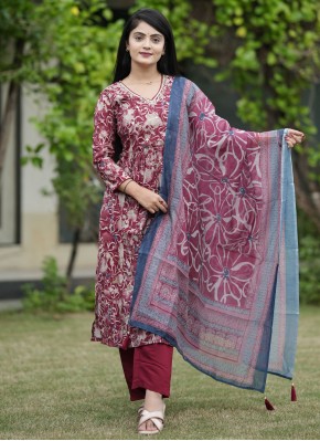 Amusing Maroon Foliage Print Modal Readymade Salwar Kameez