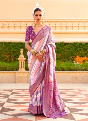 Angelic Silk Foil Print Pink Contemporary Saree