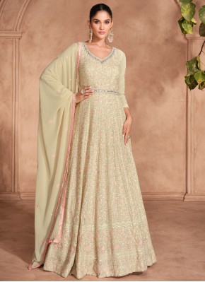 Appealing Embroidered Georgette Cream Trendy Gown