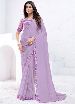 Appealing Embroidered Lavender Contemporary Saree