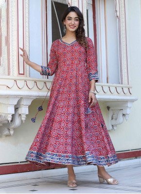 Appealing Printed Maroon Readymade Gown