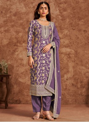 Appealing pure-dola Zari Purple Salwar Kameez