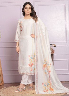 Appealing Silk Handwork White Readymade Salwar Kameez