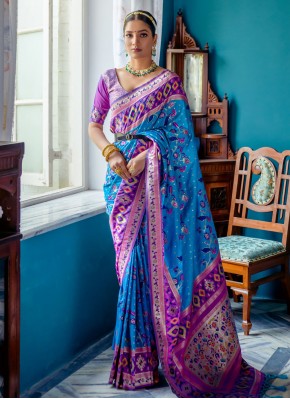 Aqua Blue Banarasi Silk Woven Contemporary Saree
