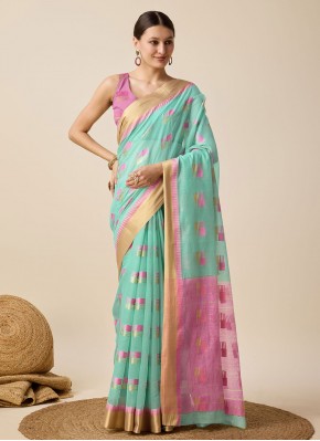 Aqua Blue Color Contemporary Saree