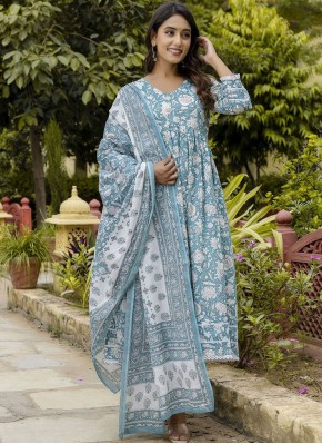 Aqua Blue Color Readymade Salwar Kameez