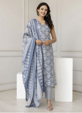 Aqua Blue Cotton Party Trendy Salwar Suit