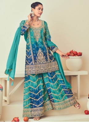 Aqua Blue Embroidered Reception Trendy Salwar Kameez