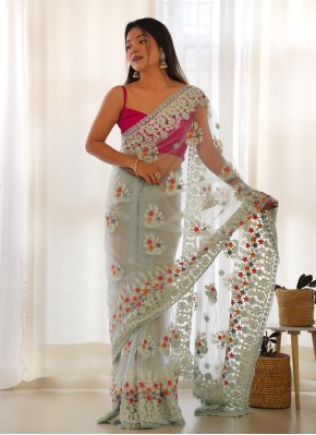 Aqua Blue Net Festival Trendy Saree