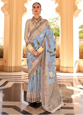 Aqua Blue Raw Silk Classic Saree