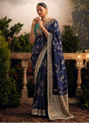 Aristocratic Blue Embroidered Classic Saree