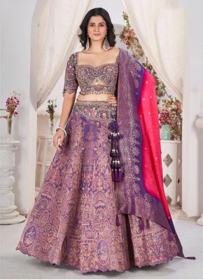 Arresting Embroidered Jacquard Purple Readymade Lehenga Choli