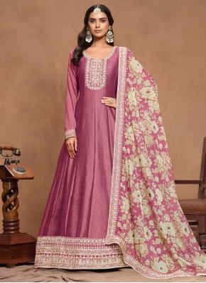 Art Silk Hot Pink Trendy Gown