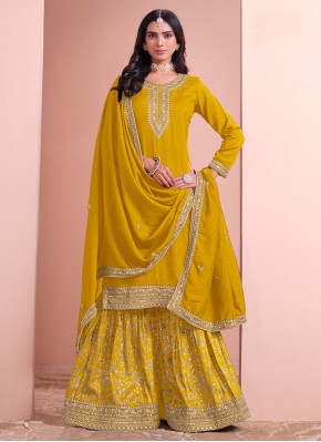 Art Silk Zari Mustard Designer Salwar Kameez