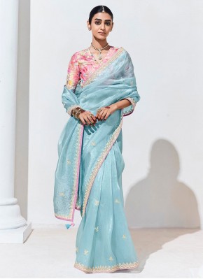 Artistic Aqua Blue Party Classic Saree