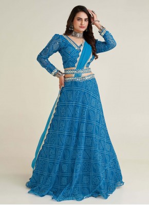 Artistic Blue Mirror Georgette Trendy Lehenga Choli