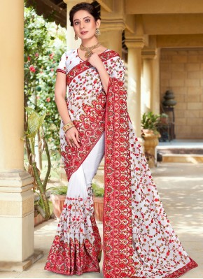 Artistic Georgette Kashmiri White Traditional Saree