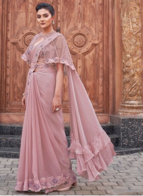 Artistic Pink Thread Designer Saree