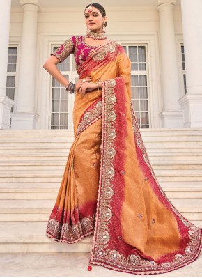 Artistic Rust Sequins Crepe Jacquard Classic Saree