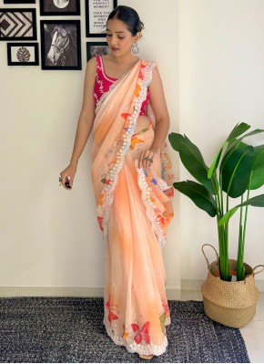 Aspiring Orange Embroidered Contemporary Saree