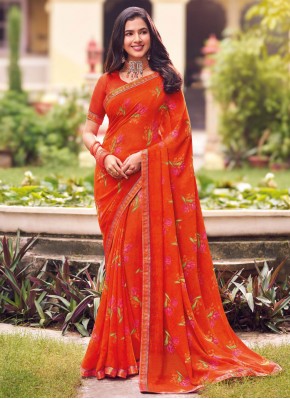 Aspiring Orange Print Trendy Saree