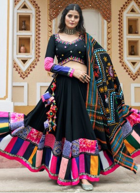 Aspiring Printed Black Rayon Readymade Lehenga Choli