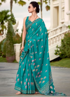 Aspiring Rama Print Silk Designer Saree