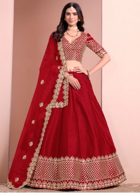 Astonishing Zari Art Silk Red A Line Lehenga Choli