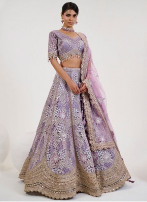 Astounding Lavender Thread Net Readymade Lehenga Choli