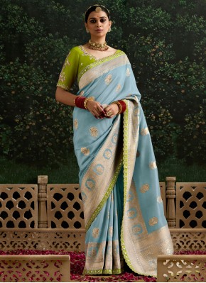 Attractive pure-dola Aqua Blue Designer Saree