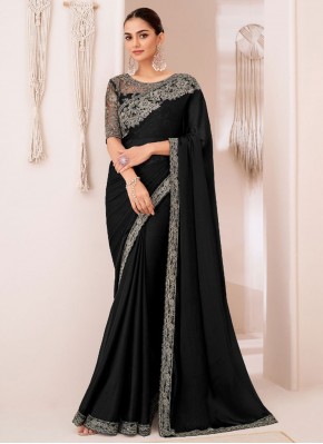 Auspicious Embroidered Chiffon Black Traditional Saree