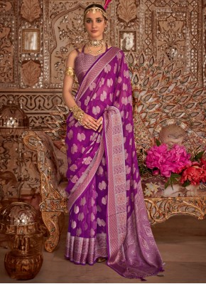 Auspicious Purple Georgette Trendy Saree