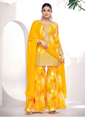 Auspicious Yellow Embroidered Designer Salwar Kameez