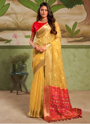 Auspicious Yellow Zari Cotton Silk Classic Saree