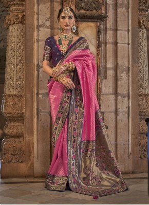 Banarasi Silk Contemporary Saree in Pink