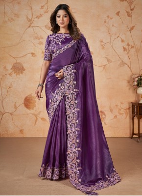 Banarasi Silk Thread Purple Classic Saree