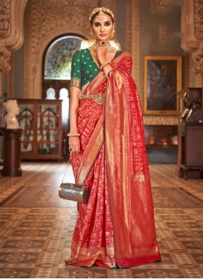 Banarasi Silk Weaving Designer Saree in Red