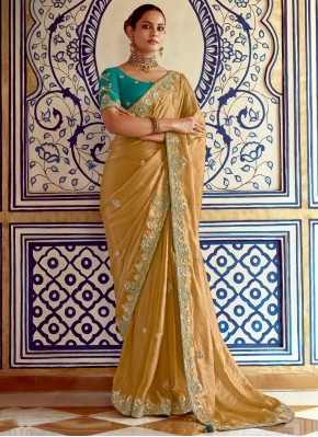 Beauteous Fancy Fabric Sequins Mustard Designer Saree