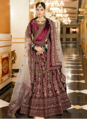 Bedazzling Stone Maroon Velvet Readymade Lehenga Choli